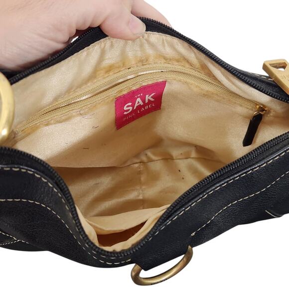 THE SAK BROWN LEATHER PURSE TASSELS SMALL SHOULDER BAG GOLD Y2k 90s 2000s HOBO - Picture 7 of 11